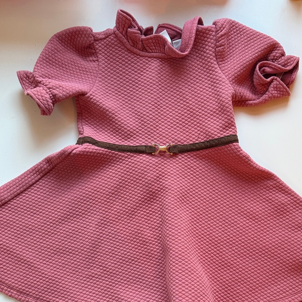 Janie and Jack Pink Quilted Dress with Brown Belt